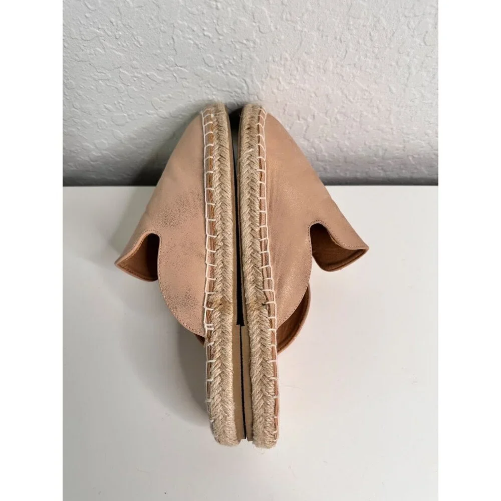 SERRA Women's Metallic Champagne Leather Espadrille Slip-On Mules Size‎ 9